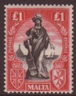 1925 £1 Black & Bright Carmine, SG 140, Lightly Hinged Mint. For More Images, Please Visit... - Malte (...-1964)