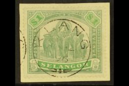 SELANGOR 1895 $1 Green And Yellow Green, Elephants, Superb Used On Piece With Central Klang Cds. For More Images,... - Autres & Non Classés