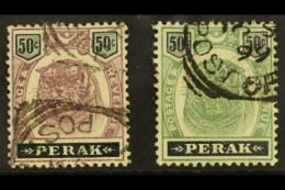 PERAK 1895 50c Dull Purple And Greenish Black And 50c Green And Black, SG 74/75, Very Fine Used. (2 Stamps) For... - Andere & Zonder Classificatie