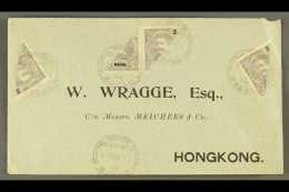 1910 (Nov) Envelope To Hong Kong, Bearing Four Bisected 3c Stamps (one As A Pair) Tied By Macau Cds's, Arrival Cds... - Other & Unclassified