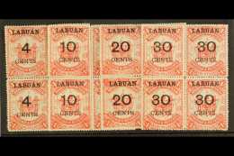 1895 4c, 10c, 20c And 30c On $1 Scarlet,  SG 75/78, Lovely Mint Blocks Of Four, Two In Each Nhm. (16 Stamps) For... - Noord Borneo (...-1963)