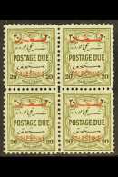 OCCUPATION OF PALESTINE 1948 20m Olive Postage Due Overprinted, SG PD29, Superb NHM Block Of 4. Cat SG £440.... - Jordanië