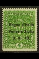 VENEZIA GIULIA 4Kr Deep Green Overprinted, Sass 17, Superb Mint With Full Rich Colour. Signed Brun. Cat €1400... - Non Classés