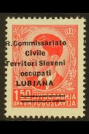 LUBIANA 1941 1.50d Scarlet Overprint With Two Bars Showing Strong OFFSET Of The Overprint On Back (Sassone 34d, SG... - Non Classés