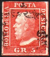 SICILY 1859 5gr Rose Carmine, Plate I, Sass 9, With Clear Margins All Round, Light Cancel And Beautiful Bright... - Zonder Classificatie