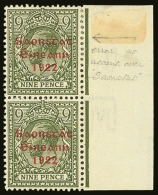 1922-23 9d Olive Green, Vertical Right Marginal Pair, One With NO ACCENT Variety, SG 61, Very Fine Mint. For More... - Autres & Non Classés