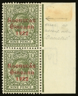 1922-23 9d Olive Green, Vertical Right Marginal Pair, One With NO ACCENT Variety, SG 61, Very Fine Mint. For More... - Other & Unclassified