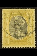 JAIPUR 1932-46 Inscribed "POSTAGE AND REVENUE" 1R Black And Yellow-bistre, SG 56, Very Fine Used. For More Images,... - Autres & Non Classés