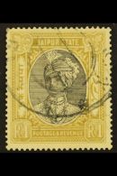 JAIPUR 1932-46 Inscribed "POSTAGE AND REVENUE" 1R Black And Yellow-bistre, SG 56, Very Fine Used. For More Images,... - Sonstige & Ohne Zuordnung