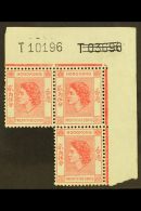 1958 25c Rose-red Irregular Corner Strip Of Three With Original Sheet Requisition Number Cancelled By 3 Printed... - Sonstige & Ohne Zuordnung