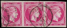 1861-62 FINE ATHENS PRINTING 80L Deep Rose, SG15B , (Vlastos 20), Scarce Horizontal Strip Of Three With Neat 1863... - Other & Unclassified