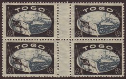 TOGO "Empire Mourning" Stamp , Yacht Design Grey Blue And Black Frame, A Rare Never Hinged Mint Vertical Gutter... - Sonstige & Ohne Zuordnung