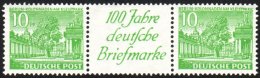 1949 10pf Green "Buildings" Se-tenant Strip Of 3 With "100 Jahre Deutsche Briefmarke" Central Label, Mi W12,... - Autres & Non Classés
