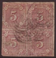 THURN & TAXIS NORTHERN DISTRICT. 1859-61 5Gr Mauve, Mi 18, SG 18, BLOCK Of 4, Used. Cat 3000 Euro. Seldom Seen... - Autres & Non Classés