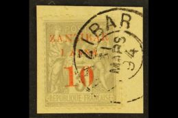 ZANZIBAR 1894 1a & 10 On 3c Grey Type I Opt, Yvert 13, Fine Used Tied To A Small Piece By Neat & Legible... - Sonstige & Ohne Zuordnung