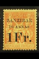 ZANZIBAR 1894 10a & 1fr On 40c Red Orange Type I Opt, Yvert 16, Very Fine Lightly Hinged Mint For More Images,... - Andere & Zonder Classificatie