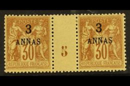 ZANZIBAR 1894-96 3a On 30c Brown (1895) MILLESIME (Number 5) PAIR, Yvert 6, Very Fine Lightly Hinged Mint For More... - Sonstige & Ohne Zuordnung