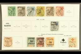 TAHITI 1893 - 1915 Fine Used Selection With 1893 Diagonal Ovpts 5c - 75c, 1893 2 Line Ovpt On 15c Blue And 75c... - Andere & Zonder Classificatie