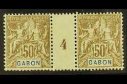 GABON 1904 50c Bistre On Azure (Yvert 28, Maury 26), MILLESIMES PAIR, Very Fine Mint. For More Images, Please... - Sonstige & Ohne Zuordnung