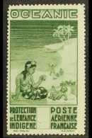 FRENCH OCEANIA 1942 1fr 50 + 3fr 50 Green Native Child Protection, Variety "Figure Of Value Omitted", Yv 4a, Very... - Andere & Zonder Classificatie