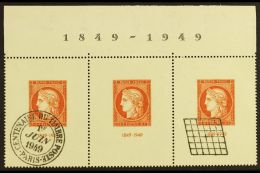 1949 CITEX Stamp Centenary Top Marginal Horizontal STRIP Of 3 With '1849 - 1949' On The Margin, Yvert 841b, Very... - Autres & Non Classés