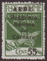 ARBE 1920 (28 Nov) 55c On 5c Green With "small Letters", Sassone 10, Never Hinged Mint. For More Images, Please... - Fiume