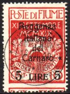 1920 (20 NOV) 5L On 10c Carmine Reggenza Surcharge, Sass 145, Very Fine Used. For More Images, Please Visit... - Fiume