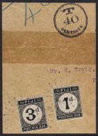 POSTAGE DUES 1918 1d & 3d Black Used On Small Piece With Tax Mark, SG D6 & D9, Light & Clear Undated... - Fidschi-Inseln (...-1970)