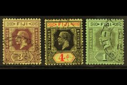 1912-23 3d Purple On Pale Yellow, 4d Black & Red On Pale Yellow And 1s Black On Emerald Green All Watermark... - Fidschi-Inseln (...-1970)