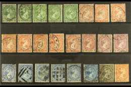 1891-1902 Used Range On A Small Stock Card, Various Shades With ½d (x5), 1d (x8), 2d (x3), 2½d (x6... - Falkland