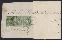 1869 (1 Dec) Large Part Cover Bearing Three 1r Green Imperfs (one Damaged) Tied By "Riobamba" Cds Pmks. Scarce.... - Equateur