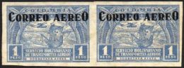 1932 AIR VARIETY 1p Pale Blue "Correo Aereo" Over Printed On Scadta Issue, IMPERF PAIR, Sanabria 135a (SG 422a)... - Colombie