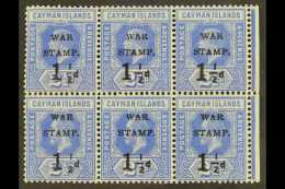 1917 War Stamp 1½d On 2½d Deep Blue, SG 53, Very Fine Mint BLOCK OF SIX (3 X 2), The Lower Left... - Cayman Islands