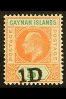 1907 1d On 5s Salmon And Green Provisional, SG 19, Superb Never Hinged Mint. For More Images, Please Visit... - Iles Caïmans