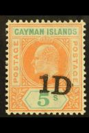 1907 1D On 5s Salmon And Green Handstamped Provisional Surcharge, SG 19, Very Fine Mint. For More Images, Please... - Iles Caïmans