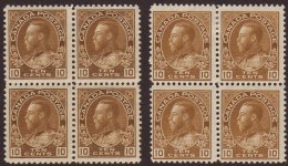 1922-31 10c Admiral, Bistre Brown & Yellow Brown Shades, SG 254/a, Each As Fine Mint Block Of Four, Lower... - Other & Unclassified