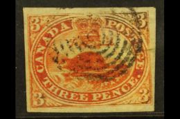 1852 3d Scarlet Vermilion On Handmade Paper, SG 7, Very Fine Used With Large Margins All Round And Neat Concentric... - Altri & Non Classificati