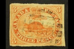 1852 3d Red Imperf, SG 5, Very Fine Used With 4 Margins Cancelled By Unusual Circle Of Large Squares. Pretty. For... - Altri & Non Classificati