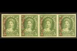 1860 5c Green IMPERF PROOF STRIP OF FOUR On Thick Card With "SPECIMEN" Overprint Types B, D, B & C In Red. A... - Autres & Non Classés