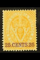 1868 25c Yellow Perf 14, SG 31, Mint Lightly Hinged, Two Slightly Short Perfs At Right. For More Images, Please... - Autres & Non Classés