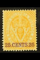 1868 25c Yellow Perf 14, SG 31, Mint Lightly Hinged, Two Slightly Short Perfs At Right. For More Images, Please... - Altri & Non Classificati