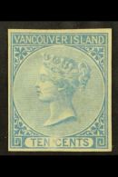 1865 10c Blue Imperf, SG 12, Mint No Gum With 4 Good Neat Margins And Fresh Attractive Colour, Rubbed At Base... - Andere & Zonder Classificatie