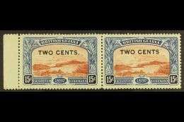 1899 2c On 15c Red Brown & Blue, "No Stop After Cents" Variety In Marginal Pair With Normal, SG 224/224a, Very... - Guayana Británica (...-1966)