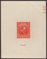 1928 IMPERF DIE PROOF For The 10c Hernando Silles Issue (Scott 190) Printed In Vermilion On Thin Ungummed Paper,... - Bolivien