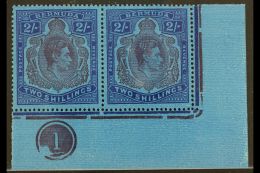 1942 2s Purple And Blue / Deep Blue Pair From The Lower- Right Corner With Plate Number. Position 60 With BROKEN... - Bermudes
