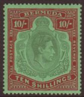 1939 KGVI 10s Bluish Green & Deep Red On Green, SG 119a, Fine Mint, Good Centering. For More Images, Please... - Bermudes