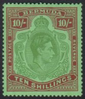 1939 10s Bluish Green And Deep Red On Green, Geo VI, SG 119a, Superb NHM. For More Images, Please Visit... - Bermudes