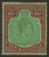 1938-53 10s Bluish Green & Deep Red On Green Key Type Perf 14 Chalky Paper, SG 119a, Mint, Usual Lightly Toned... - Bermudes