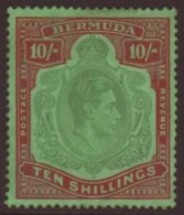 1938-53 10s Bluish Green & Deep Red On Green Key Type Perf 14 Chalky Paper, SG 119a, Mint, Usual Lightly Toned... - Bermuda