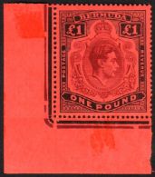 1938 £1 Purple And Black/red, First Printing, SG 121, Superb Mint Lower Left Corner Example. For More... - Bermudes